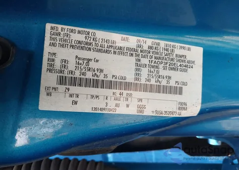 2014 Ford Focus Se from USA, damaged, VIN 1FADP3F20EL404824